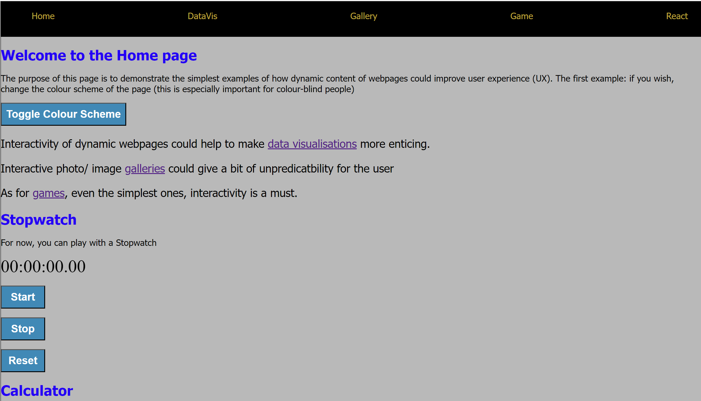 JavaScript demo website screenshot