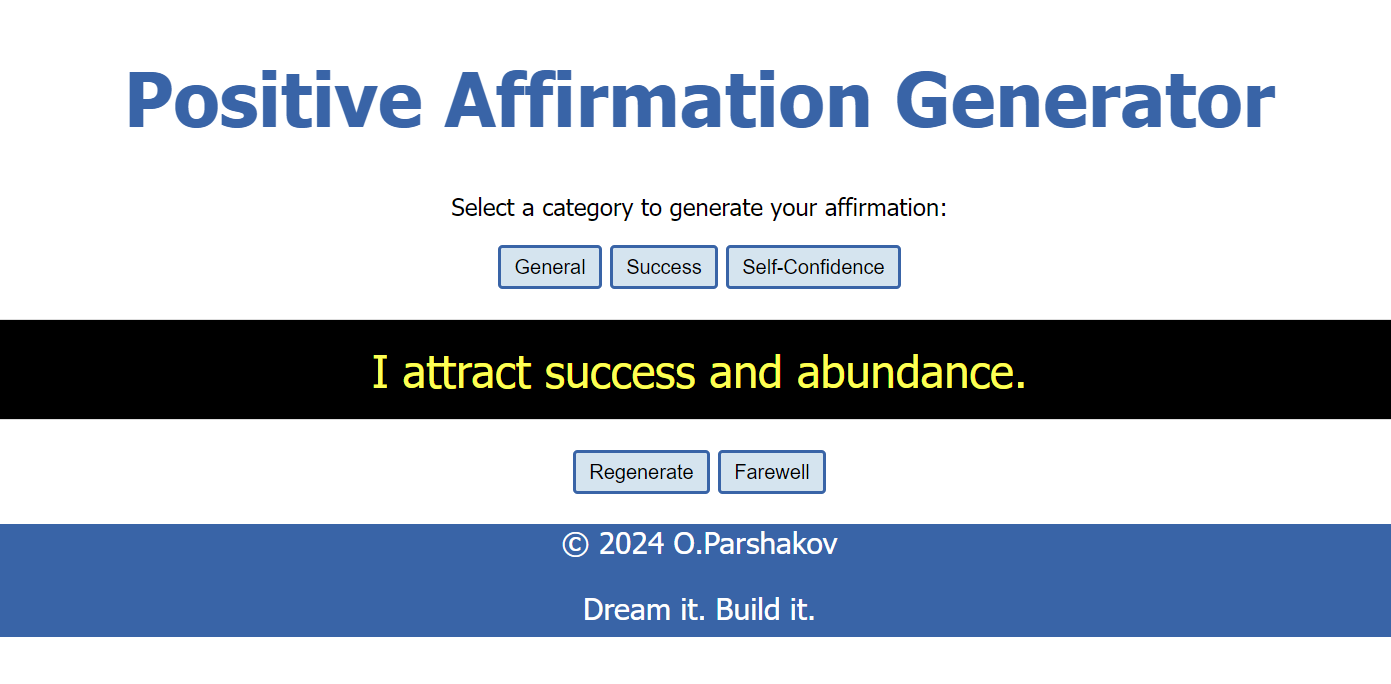 Positive Affirmations Generator demo page