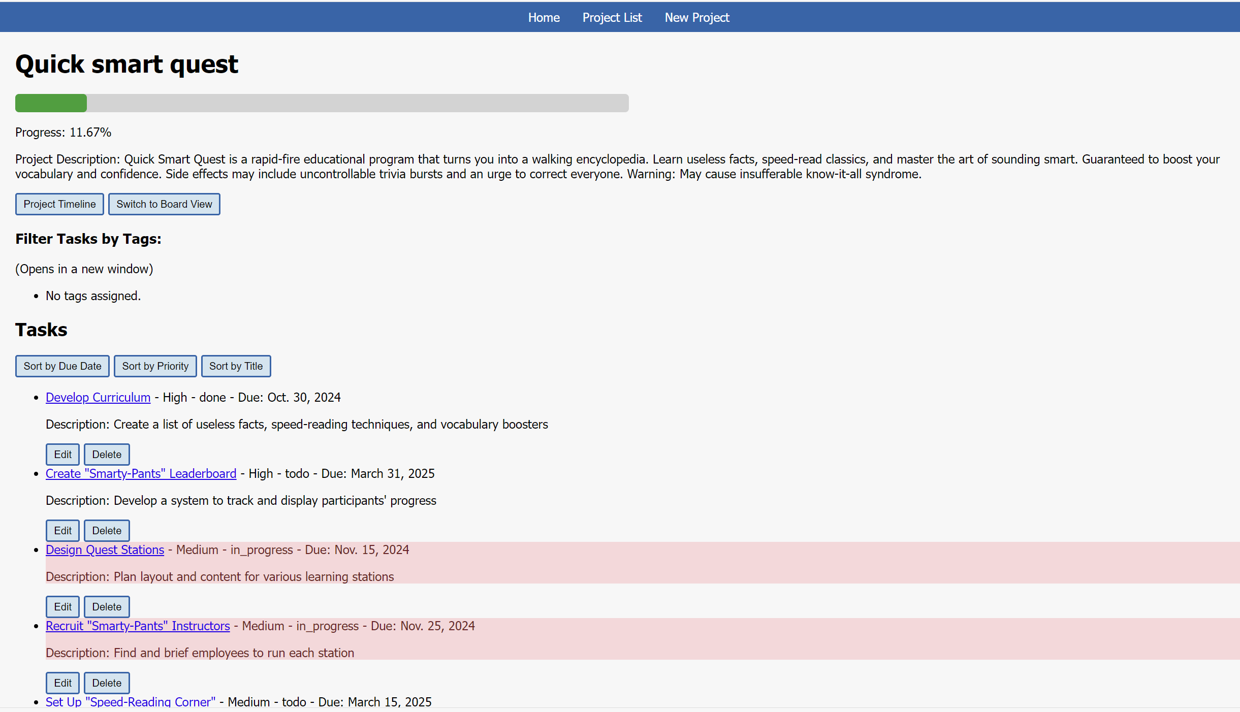 Project Management System screenshot