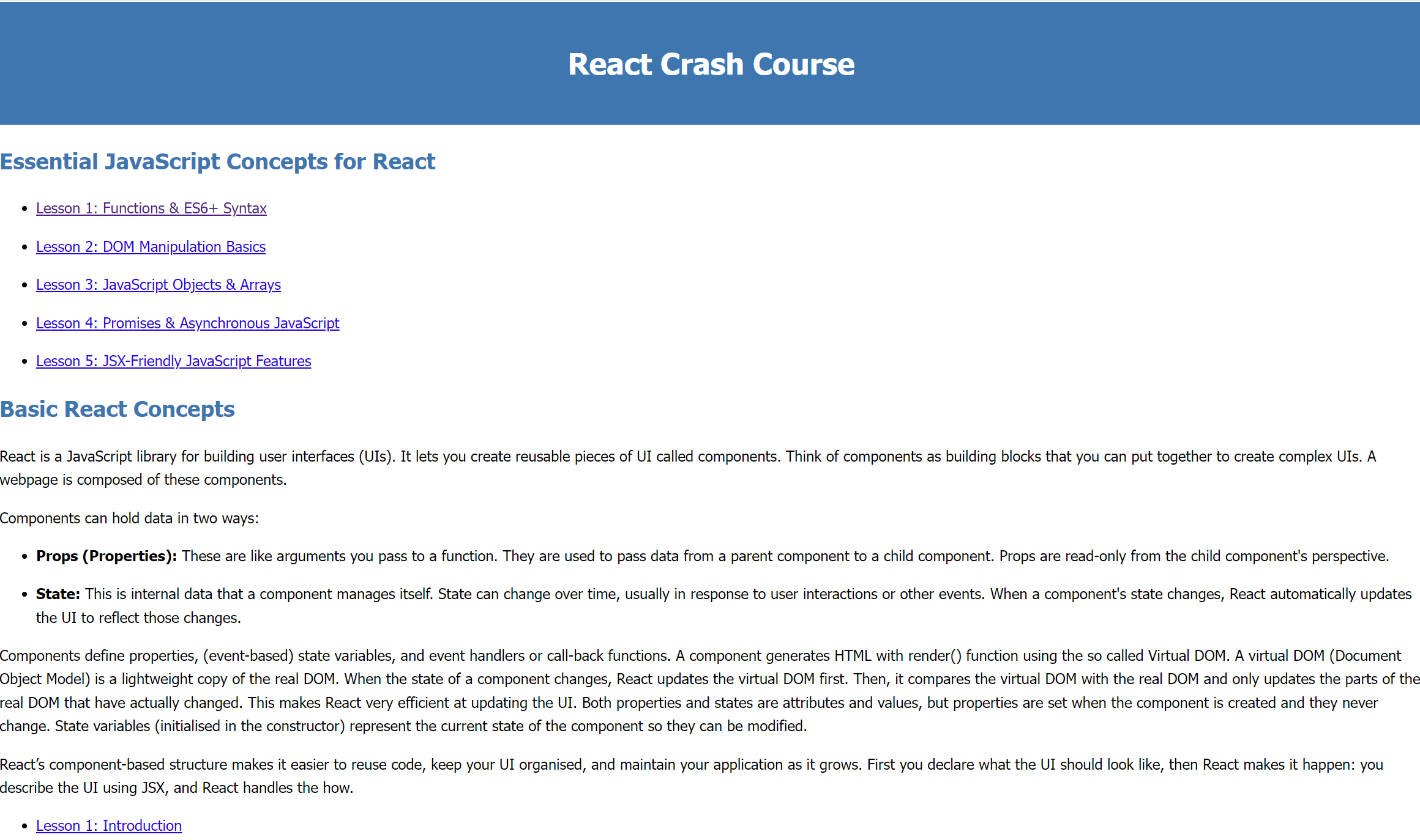 React Crash Course website screenshot