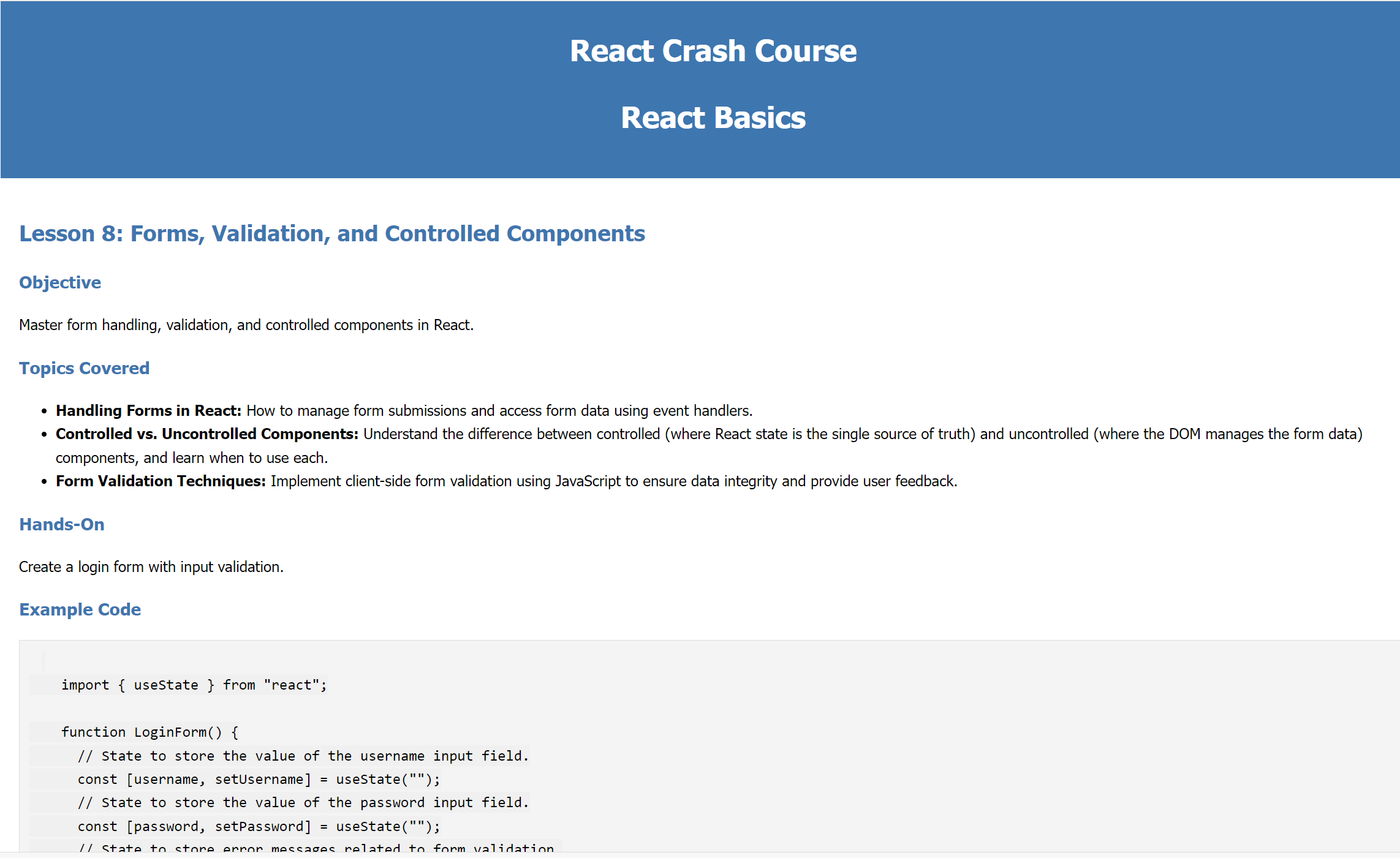 React Crash Course website screenshot