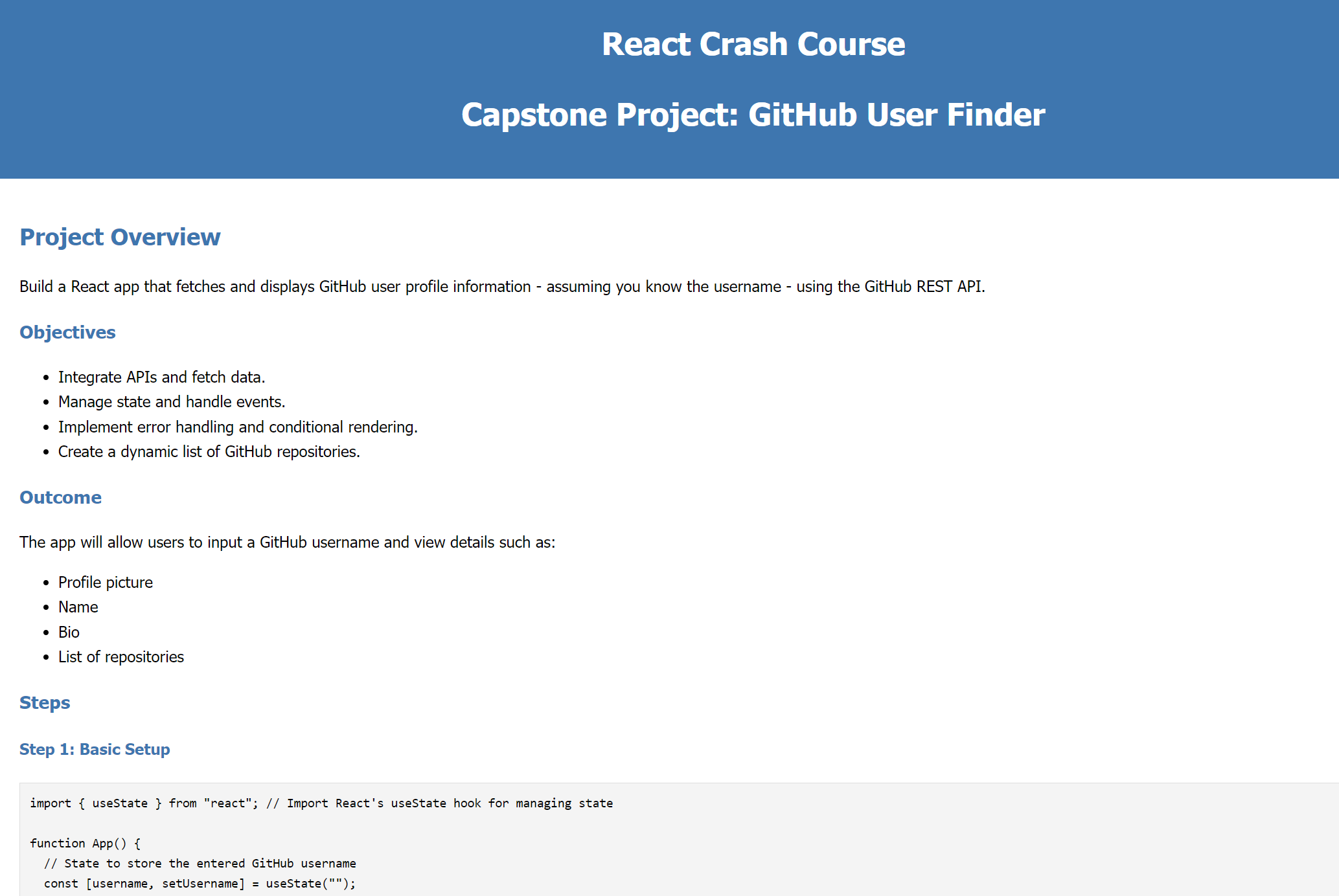 React Crash Course website screenshot