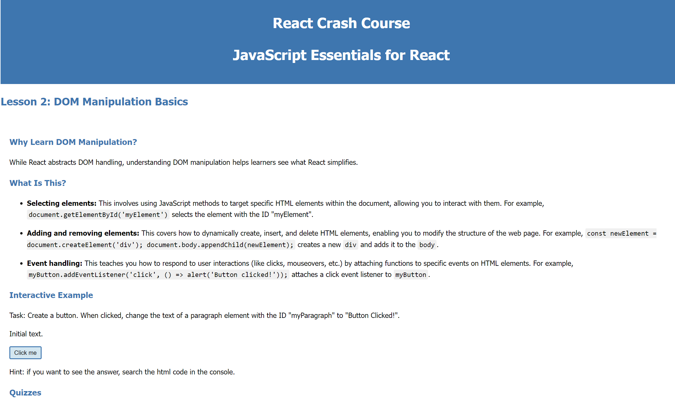 React Crash Course website screenshot